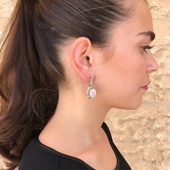 Rose Quartz Earrings, Topaz Earrings, Natural Rose Quartz, Princess Di Earrings, January Birthstone, Solid Silver Earrings, Rose Quartz