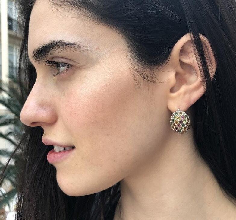 Garnet Earrings, Natural Garnet, Cluster Earrings, Sphere Earrings, January Birthstone, Red Berry Earrings, Chunky Earrings, Silver Earrings