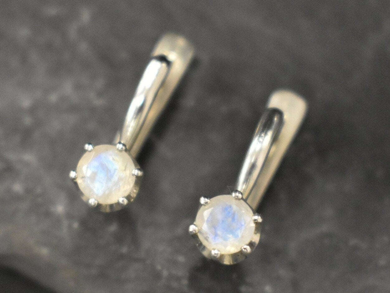 Dainty Moonstone Earrings, Rainbow Moonstone, Natural Moonstone, June Birthstone, Solitaire Earrings, White Earrings, 925 Silver Earrings