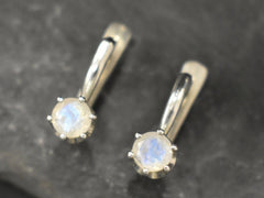 Dainty Moonstone Earrings - Natural Rainbow Moonstone - Long Moonstone Studs