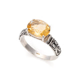 Horizontal Citrine Ring  - Yellow Engagement Ring - November Birthstone Ring