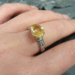 Large Citrine Ring, Natural Citrine Ring, Yellow Boho Ring, Horizontal Ring, November Birthstone, Vintage Silver Rings, Large Yellow Ring