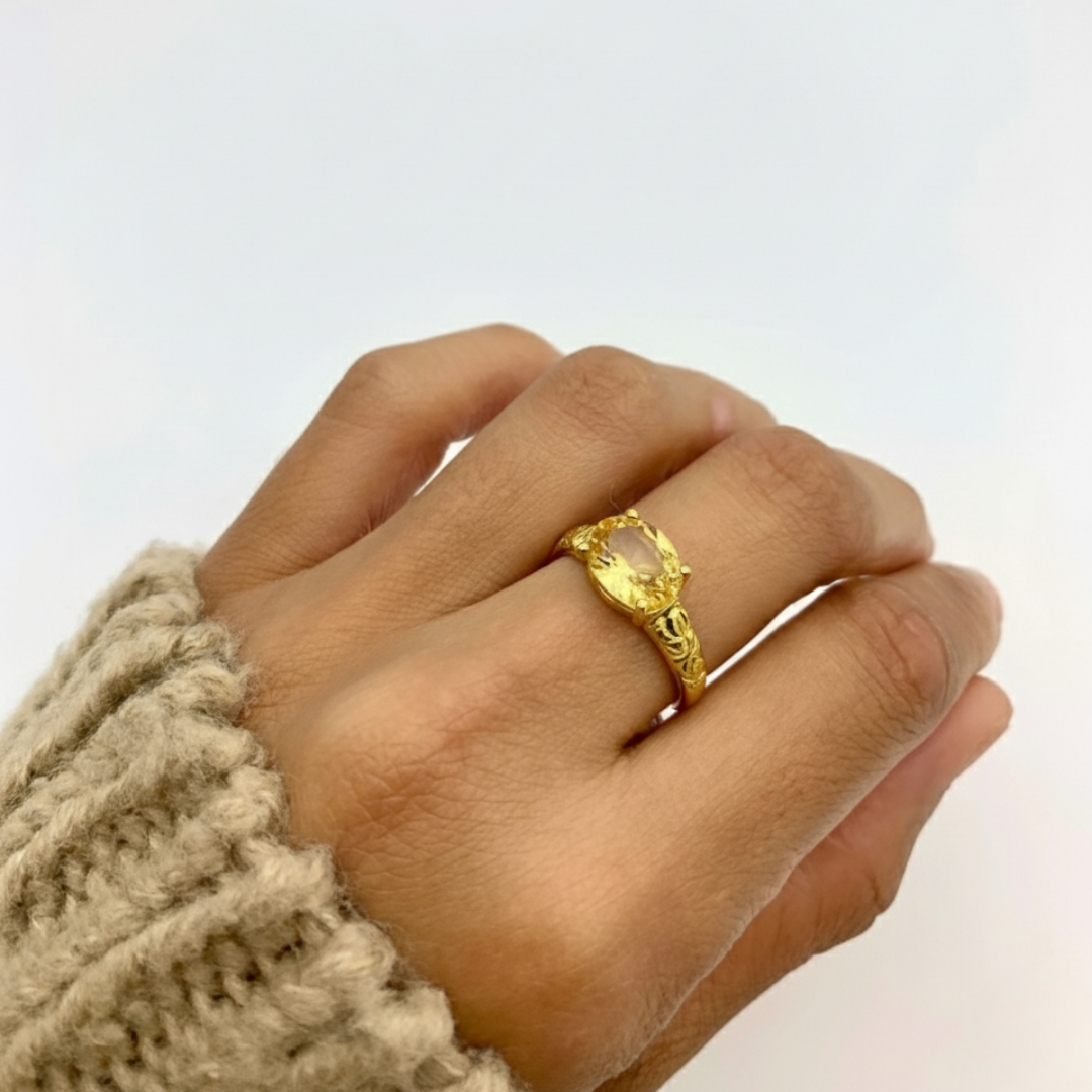 Elegant 18k Gold Vermeil Citrine Ring, perfect November birthstone gift symbolizing joy and abundance for everyday wear.