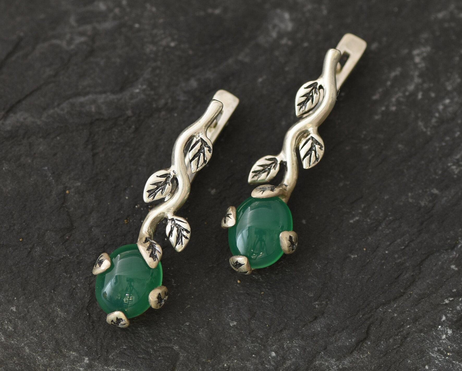 Created Emerald Earrings made in 925 Sterling Silver with Oval Created Green Emerald in Prong setting, May Birthstone gift idea, symbolizes, ideal for everyday wear and perfect for birthday gifting and special occasions.