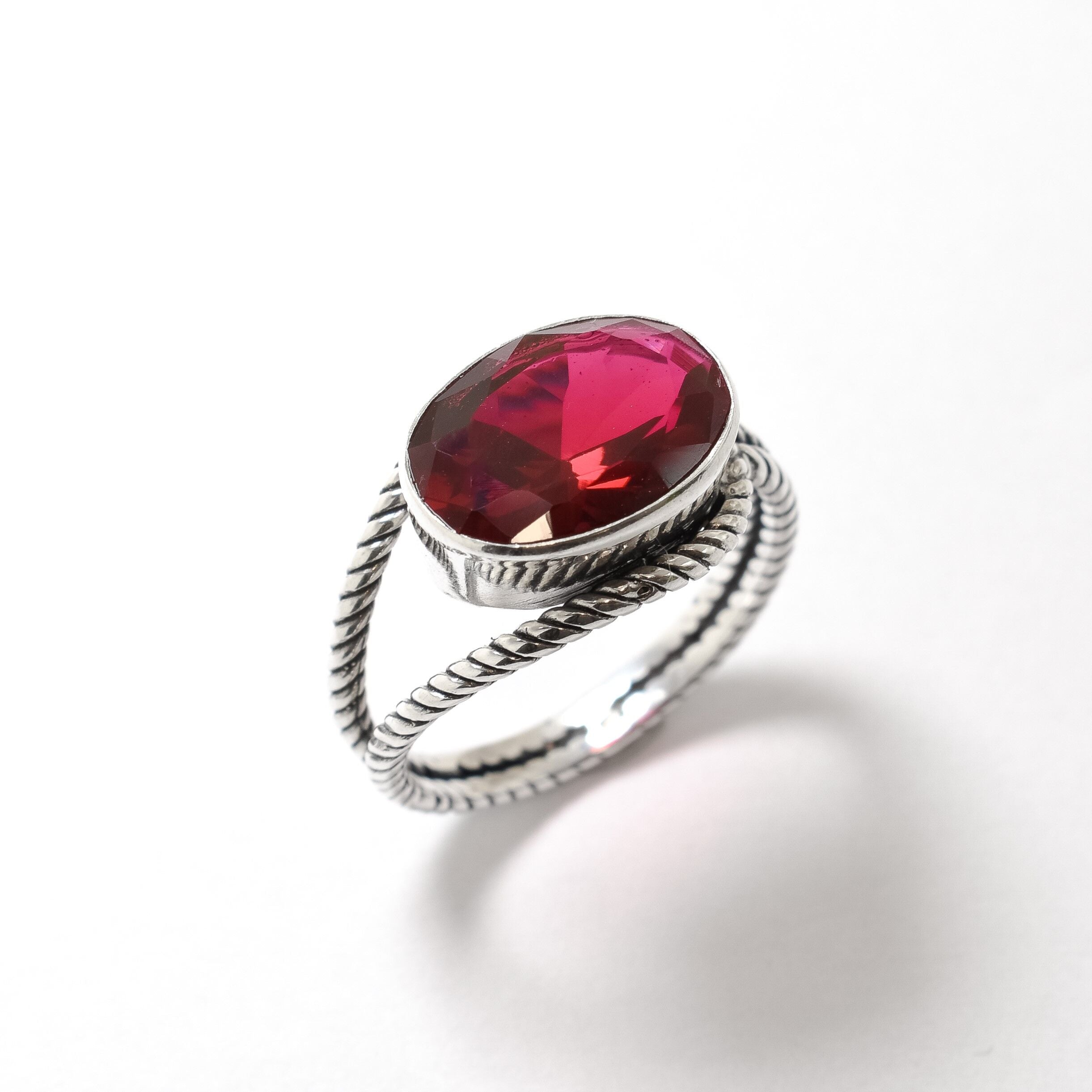 Created Ruby Ring made in 925 Sterling Silver with Oval Created Red Ruby in Bezel setting, July Birthstone gift idea, symbolizes nobility, purity, and passion, ideal for everyday wear and perfect for birthday gifting and special occasions.