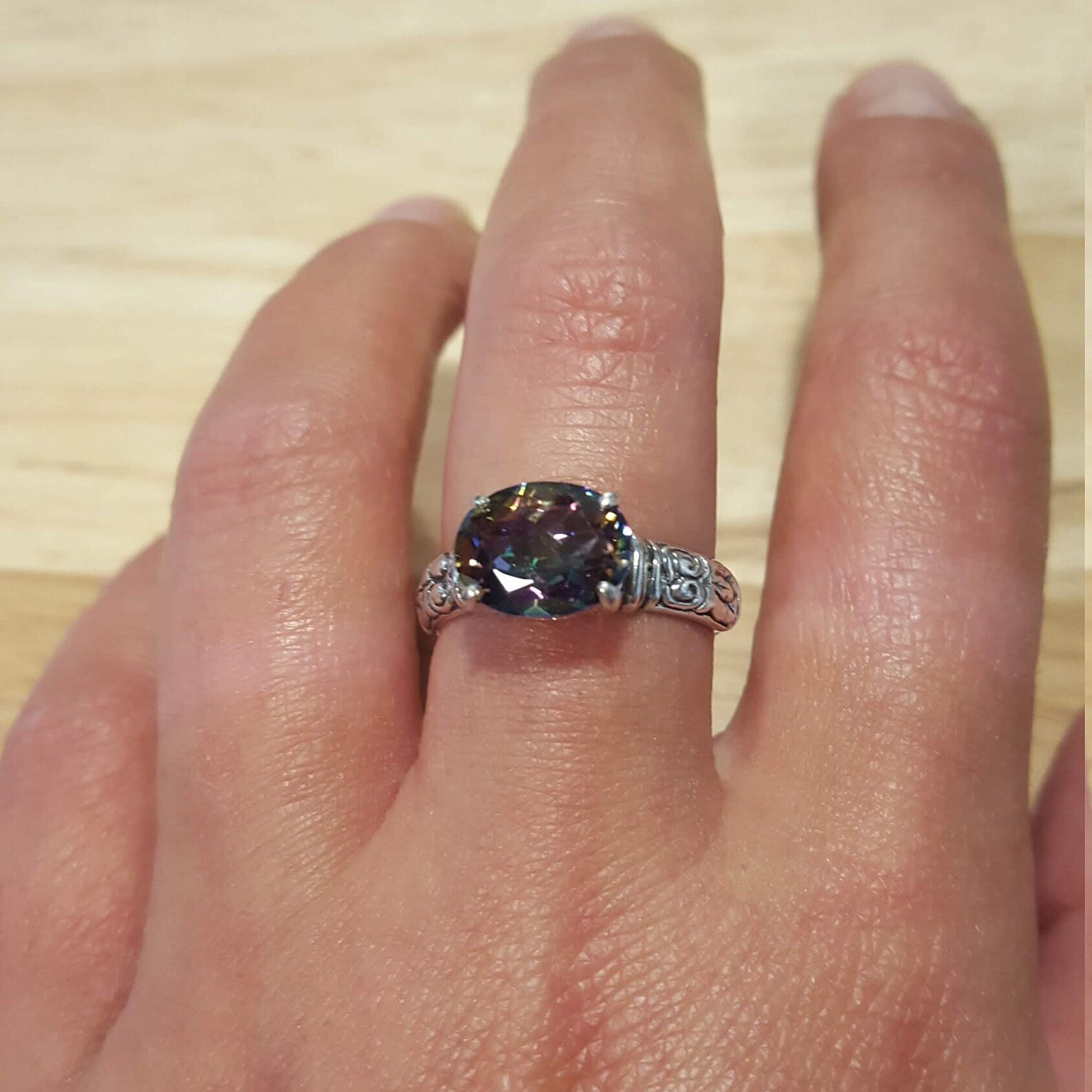 Mystic Topaz Ring, Horizontal Ring, Bohemian Chick Ring, Natural Topaz Ring, Purple Ring, Vintage Ring, Solid Silver Ring, Topaz Ring, Topaz