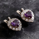 Purple Heart Earrings - Natural Amethyst Earrings, Princess Heart Earrings