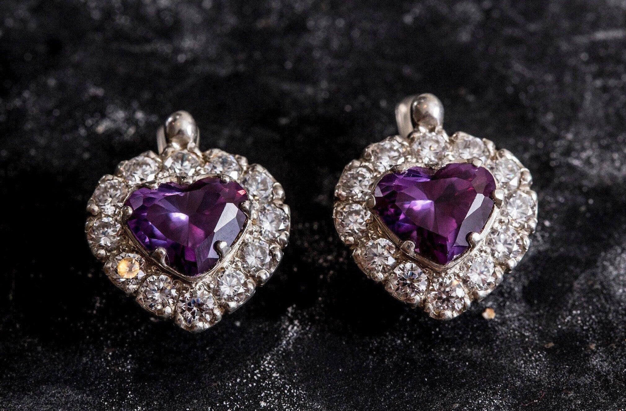 Heart Earrings, Amethyst Earrings, Natural Amethyst, February Birthstone, Unique Earrings, February Earrings, Silver Earrings, Amethyst