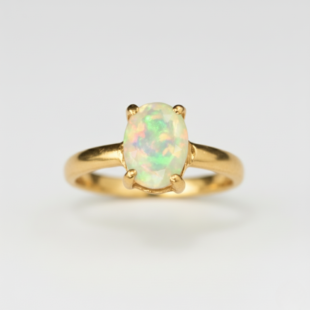 Gold Opal Ring - Exquisite Natural Opal set in 18k Gold Vermeil, a chic accessory for any occasion and a great gift choice.