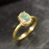 Gold Opal Ring - Natural Opal Ring - Classic Solitaire Ring