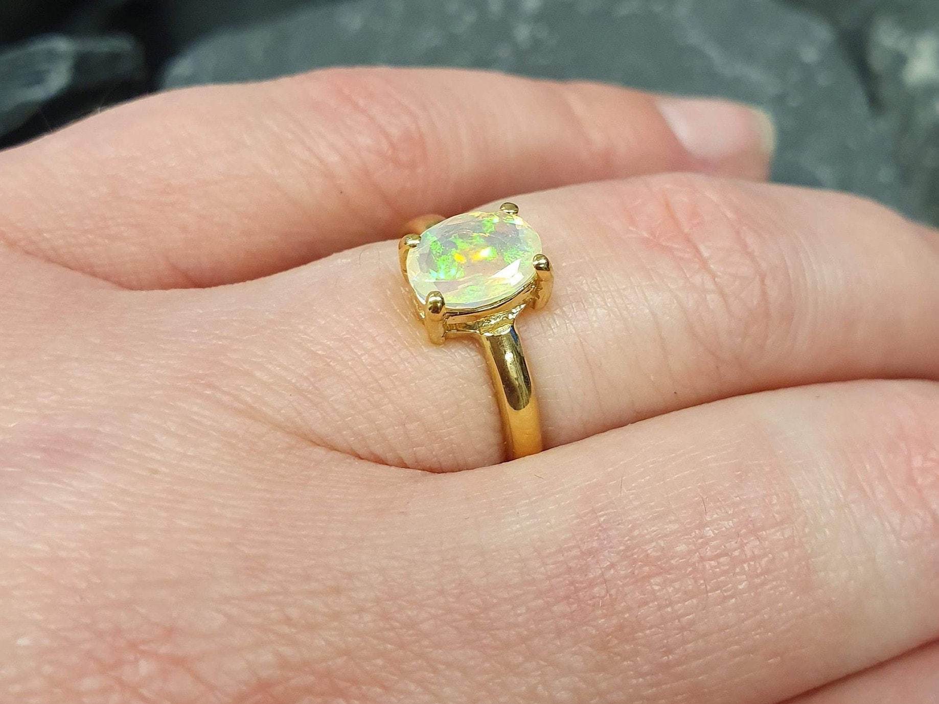 Elegant Gold Opal Ring - Natural Opal in 18k Gold Vermeil, perfect for daily wear and memorable gift occasions.