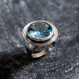 Large Aquamarine Ring - Blue Statement Ring - Chunky Round Ring