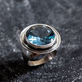 Large Aquamarine Ring - Blue Statement Ring - Chunky Round Ring