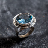 Large Aquamarine Ring - Blue Statement Ring - Chunky Round Ring