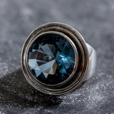 Large Aquamarine Ring - Blue Statement Ring - Chunky Round Ring