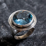 Large Aquamarine Ring - Blue Statement Ring - Chunky Round Ring