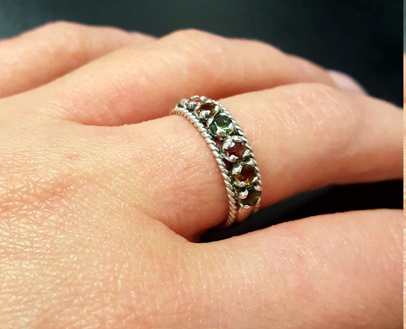Multistone Ring, Tourmaline Band, Natural Tourmaline, October Birthstone, Half Eternity Band, October Ring, Solid Silver Band, Tourmaline