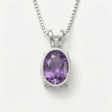 Purple Amethyst Necklace - Natural Amethyst Necklace - Purple Oval Pendant
