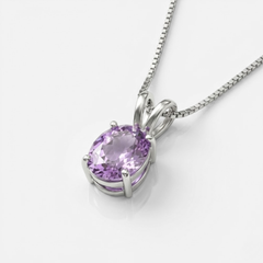 Purple Amethyst Necklace - Natural Amethyst Necklace - Purple Oval Pendant