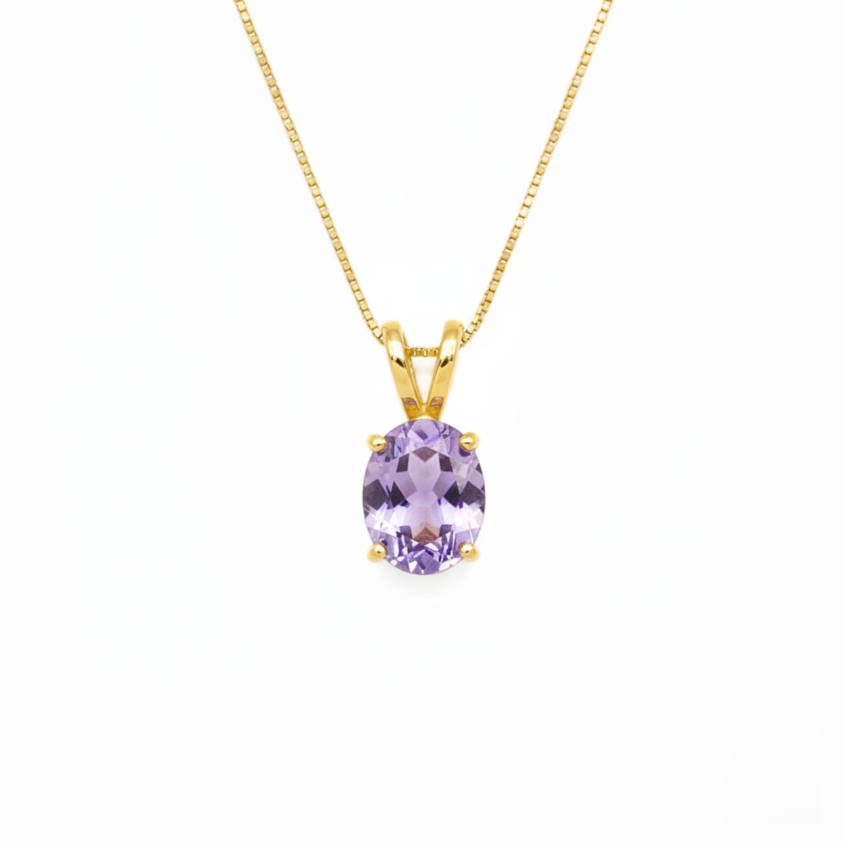 Natural Amethyst Pendant made in 18k Gold Vermeil with Round Natural Purple Amethyst in Prong setting, February Birthstone gift idea, symbolizes peace & clarity, ideal for everyday wear and perfect for birthday gifting and special occasions.