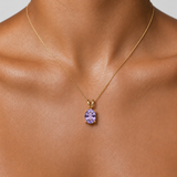 Elegant 18k Gold Vermeil Amethyst Pendant featuring a round purple amethyst, perfect for everyday wear and special occasions.