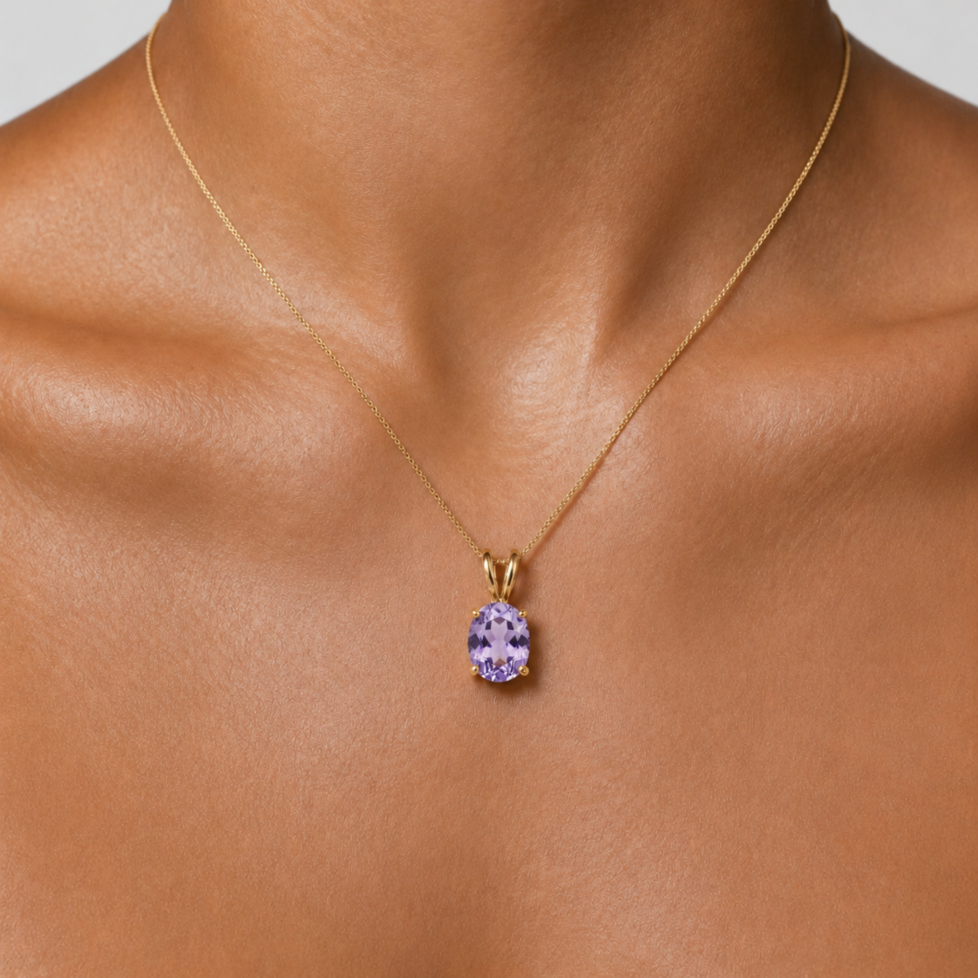 Elegant 18k Gold Vermeil Amethyst Pendant featuring a round purple amethyst, perfect for everyday wear and special occasions.