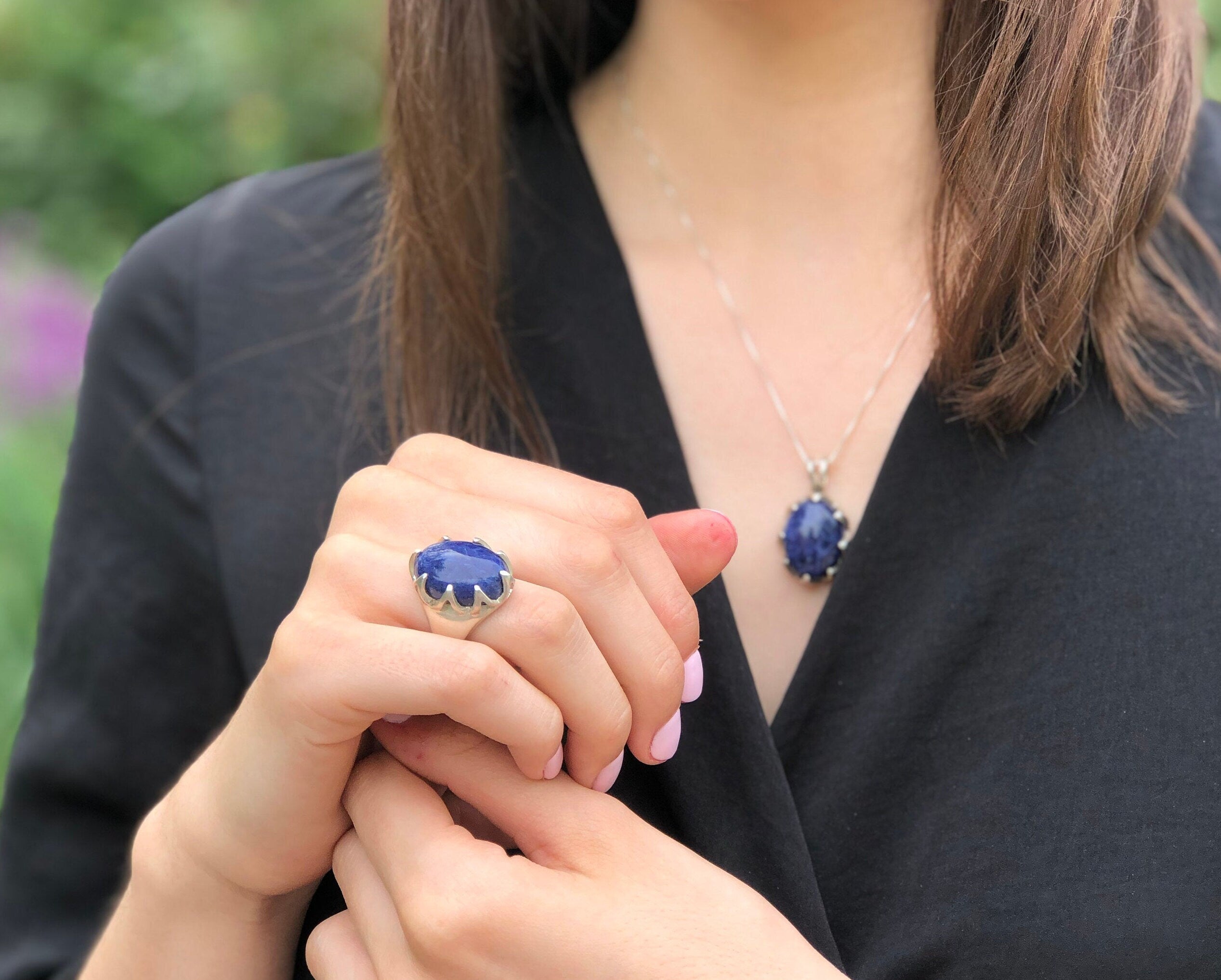 Large Sodalite Ring, Blue Sodalite Ring, Natural Sodalite, Vintage Rings, Large Stone Ring, Deep Blue Ring, Solid Silver Ring, Sodalite
