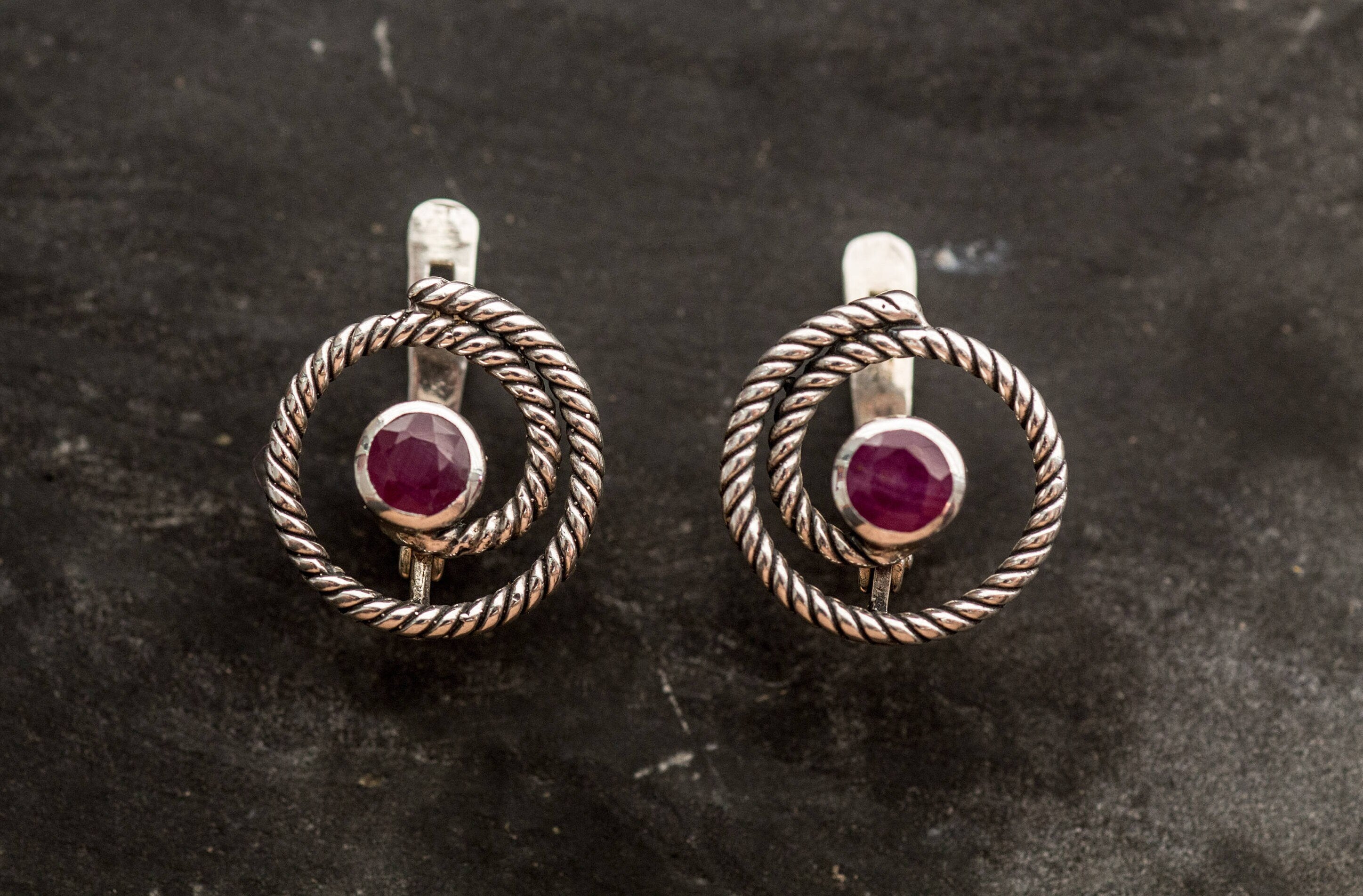 Natural Ruby Earrings made in 925 Sterling Silver with Round Natural Red Ruby in Bezel setting, July Birthstone gift idea, symbolizes nobility, purity, and passion, ideal for everyday wear and perfect for birthday gifting and special occasions.