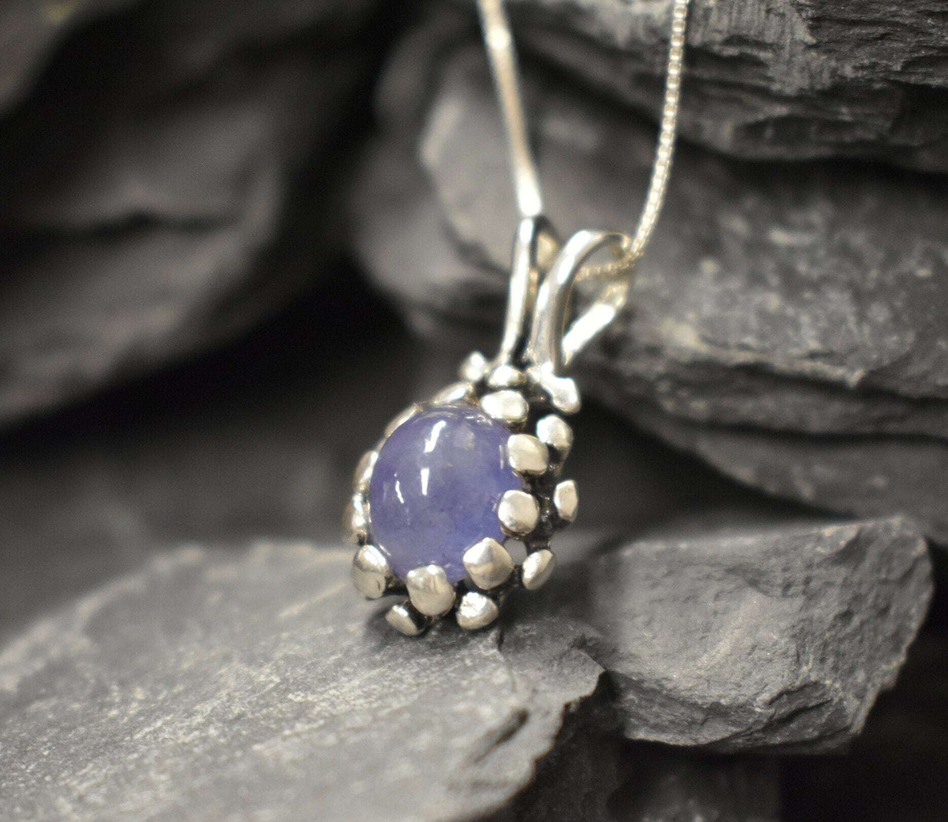 Tanzanite Pendant, Natural Tanzanite, Purple Pendant, December Birthstone, Minimalistic Pendant, Pinecone Pendant, Sterling Silver Pendant