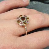 Tourmaline Flower Ring - Daisy Silver Ring - Colorful Tourmaline Ring