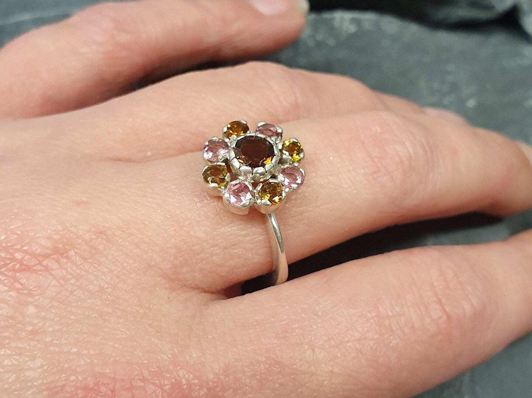 Flower Ring, Tourmaline Ring, Natural Tourmaline, Vintage Rings, October Birthstone, October Ring, Solid Silver Ring, Tourmaline, Vintage