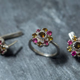 Tourmaline Flower Ring - Daisy Silver Ring - Colorful Tourmaline Ring