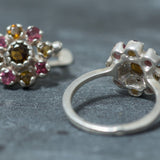 Tourmaline Flower Ring - Daisy Silver Ring - Colorful Tourmaline Ring