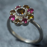 Tourmaline Flower Ring - Daisy Silver Ring - Colorful Tourmaline Ring