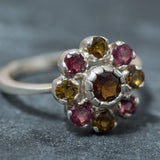 Tourmaline Flower Ring - Daisy Silver Ring - Colorful Tourmaline Ring