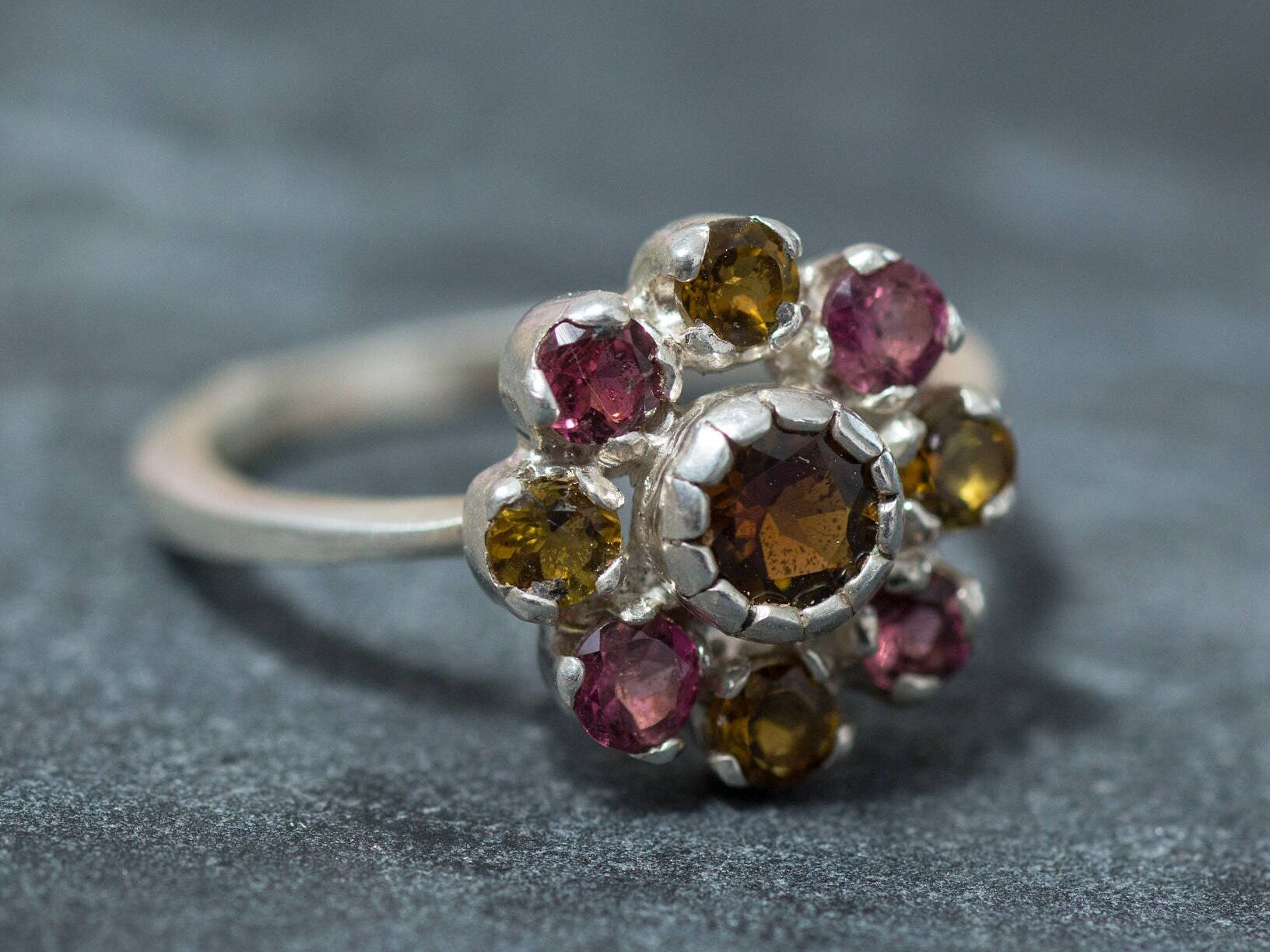 Flower Ring, Tourmaline Ring, Natural Tourmaline, Vintage Rings, October Birthstone, October Ring, Solid Silver Ring, Tourmaline, Vintage