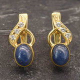 Natural Sapphire Earrings made in 18k Gold Vermeil with Oval Natural Blue Sapphire in Bezel setting, September Birthstone gift idea, symbolizes sincerity, truth, and faithfulness, ideal for everyday wear and perfect for birthday gifting and special occasions.