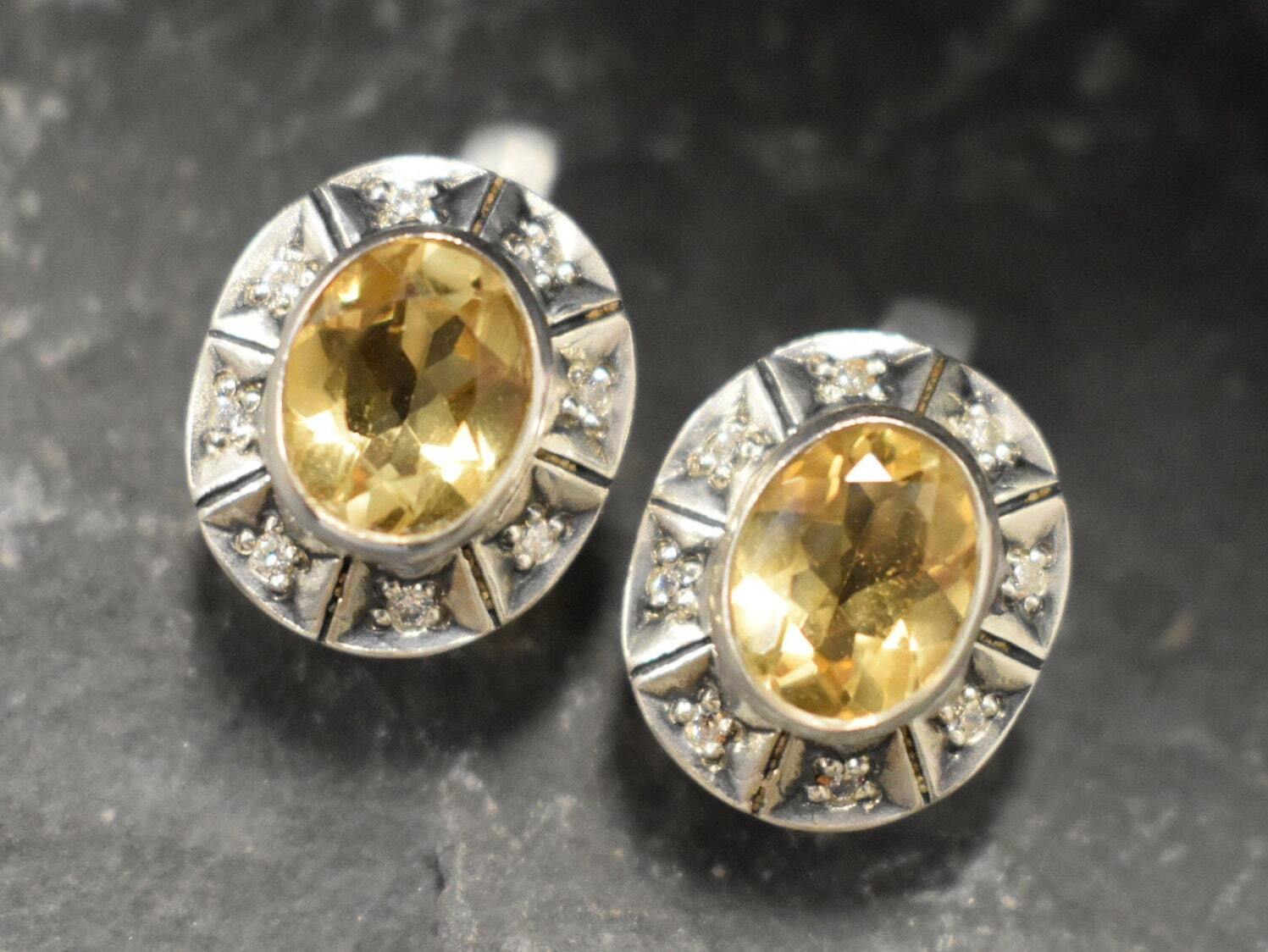 Citrine Earrings, Natural Citrine, November Birthstone, Tribal Earrings, Stud Earrings, Citrine Studs, Vintage Earrings, 925 Silver Earrings