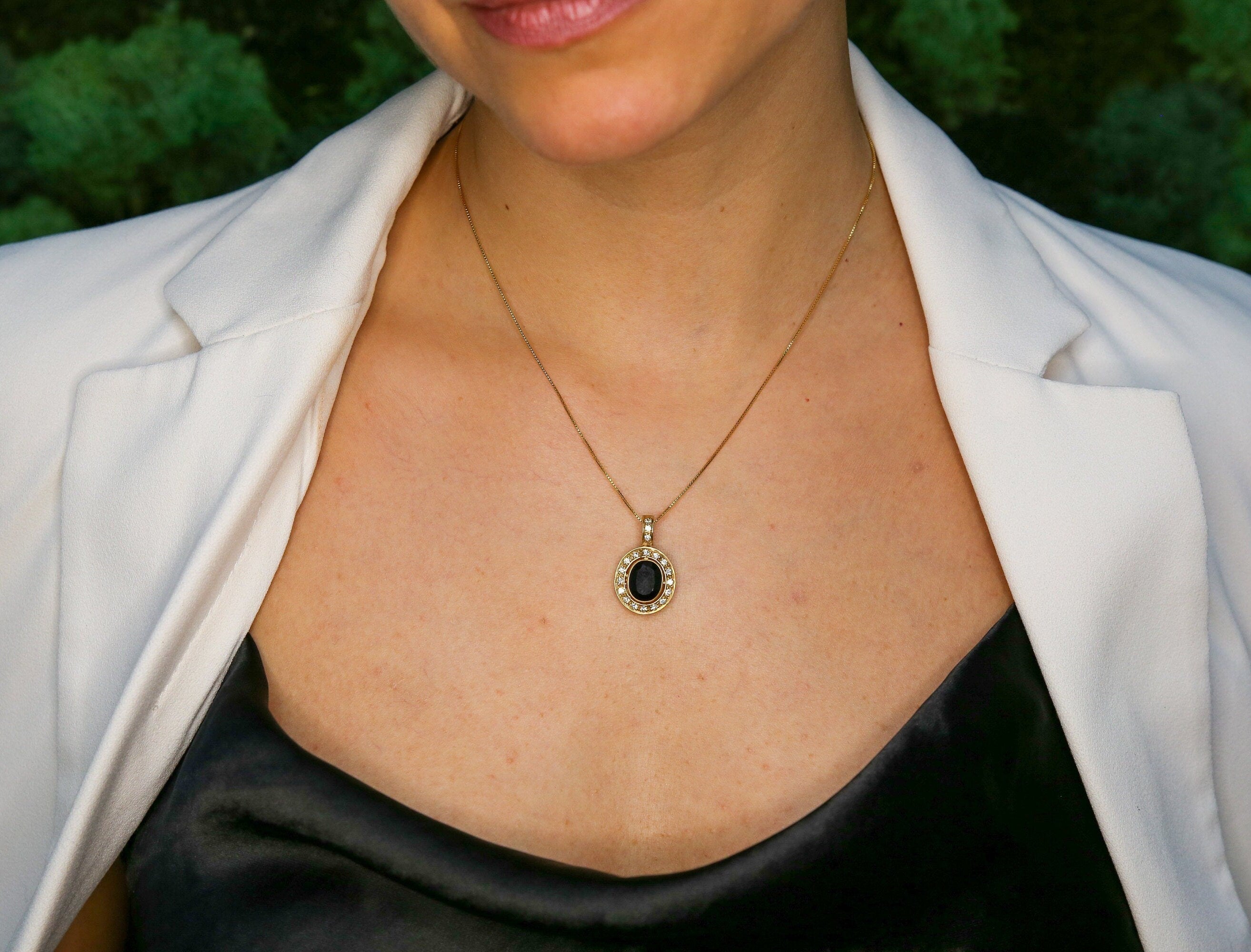 Onyx Pendant, Natural Onyx, Onyx Necklace, Black Oval Pendant, Halo Pendant, Black Oval Gemstone, Victorian Pendant, Silver Onyx, 925 Silver(1)