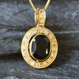 Onyx Pendant - Black Oval Necklace - Vintage Halo Necklace