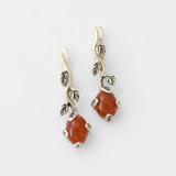 Carnelian Earrings - Red Drop Earrings - Vintage Leaf Earrings