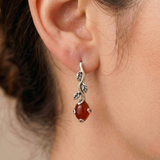 Carnelian Earrings - Red Drop Earrings - Vintage Leaf Earrings