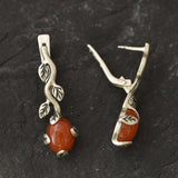 Carnelian Earrings - Red Drop Earrings - Vintage Leaf Earrings