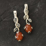 Carnelian Earrings - Red Drop Earrings - Vintage Leaf Earrings