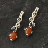 Carnelian Earrings - Red Drop Earrings - Vintage Leaf Earrings