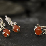 Carnelian Earrings - Red Drop Earrings - Vintage Leaf Earrings