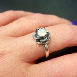 Rose Moonstone Ring - Solitaire Flower Ring - Vintage Flower Ring