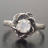 Rose Moonstone Ring - Solitaire Flower Ring - Vintage Flower Ring