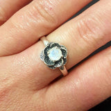 Rose Moonstone Ring - Solitaire Flower Ring - Vintage Flower Ring