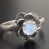 Rose Moonstone Ring - Solitaire Flower Ring - Vintage Flower Ring